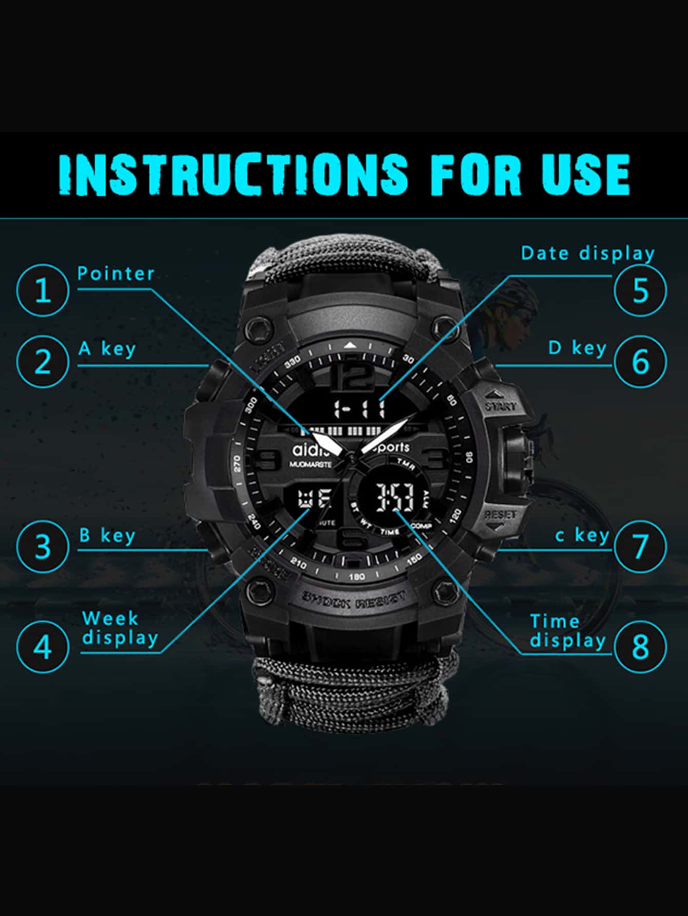 G-style Sport Watch For Men, Waterproof, Led Electronic Watch With Compass, Thermometer, Quartz Wristwatch, For Outdoor Camping