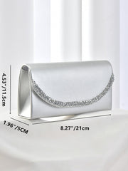 Rhinestone Decor Square Bag Metallic PU Flap Glamorous For Daily Life