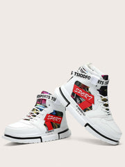 Men Colorblock Letter Graphic Lace-up Front Skate Shoes