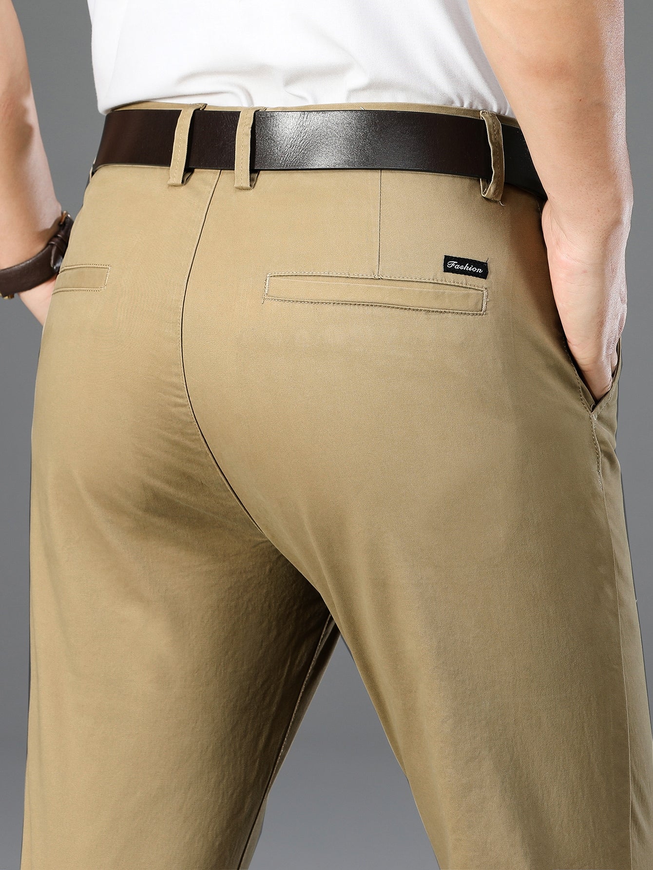 Men Patch Detail Slant Pocket Pants Without Belt