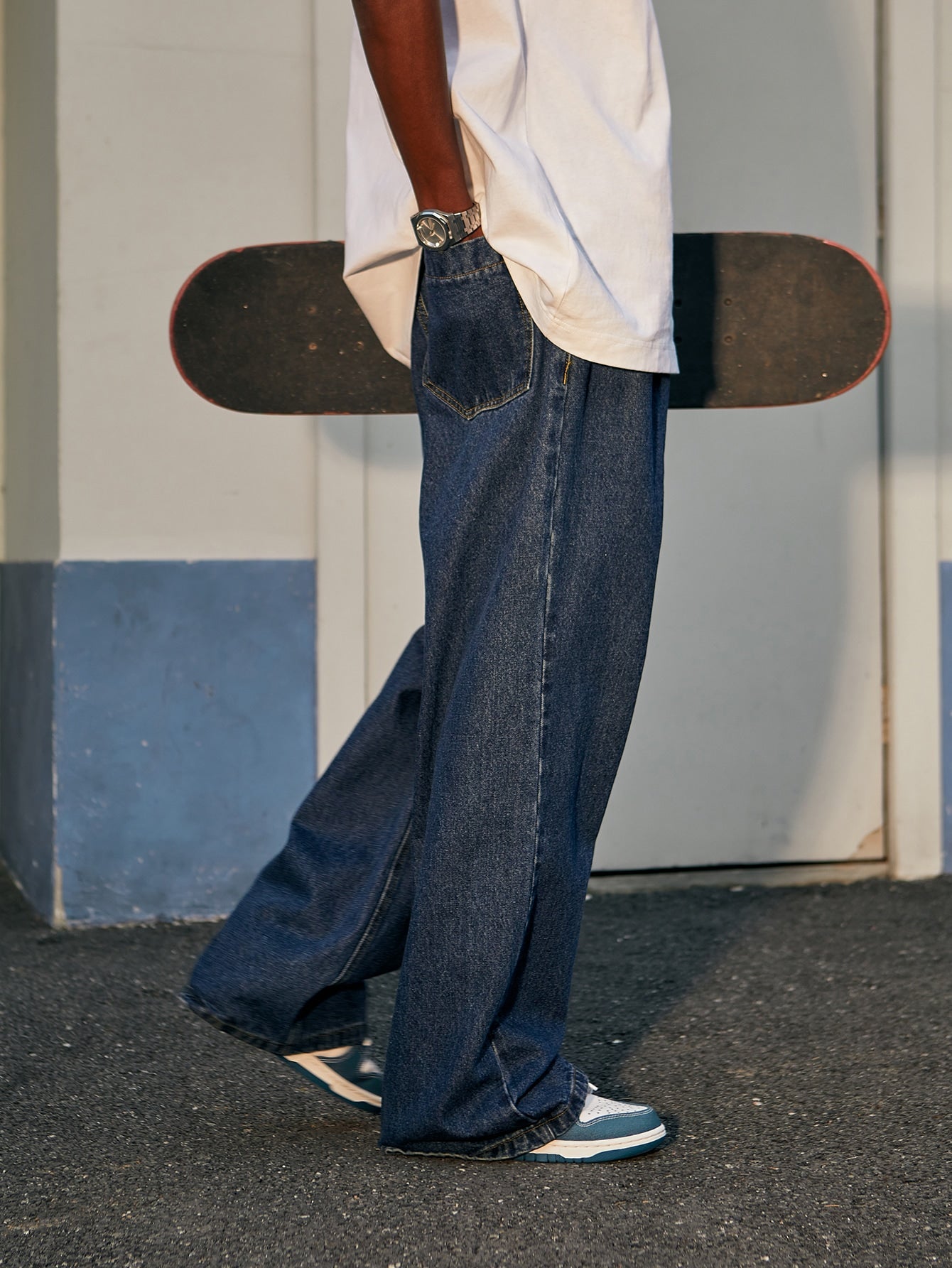 Men Slant Pocket Wide Leg Jeans