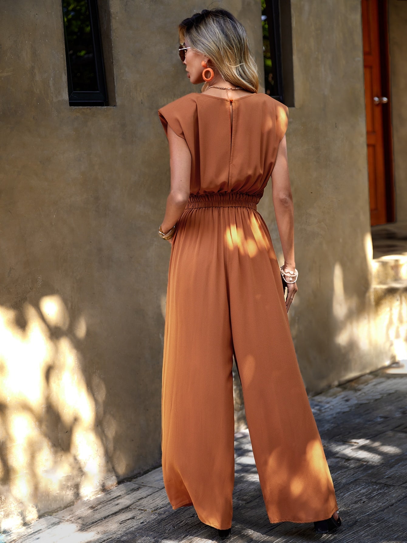 Clasi Solid Slant Pocket Wide Leg Jumpsuit