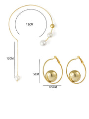 1pc Pearl Choker Necklace & 1pair Golden Metallic Circle Earrings Suitable For Women's Party Wear