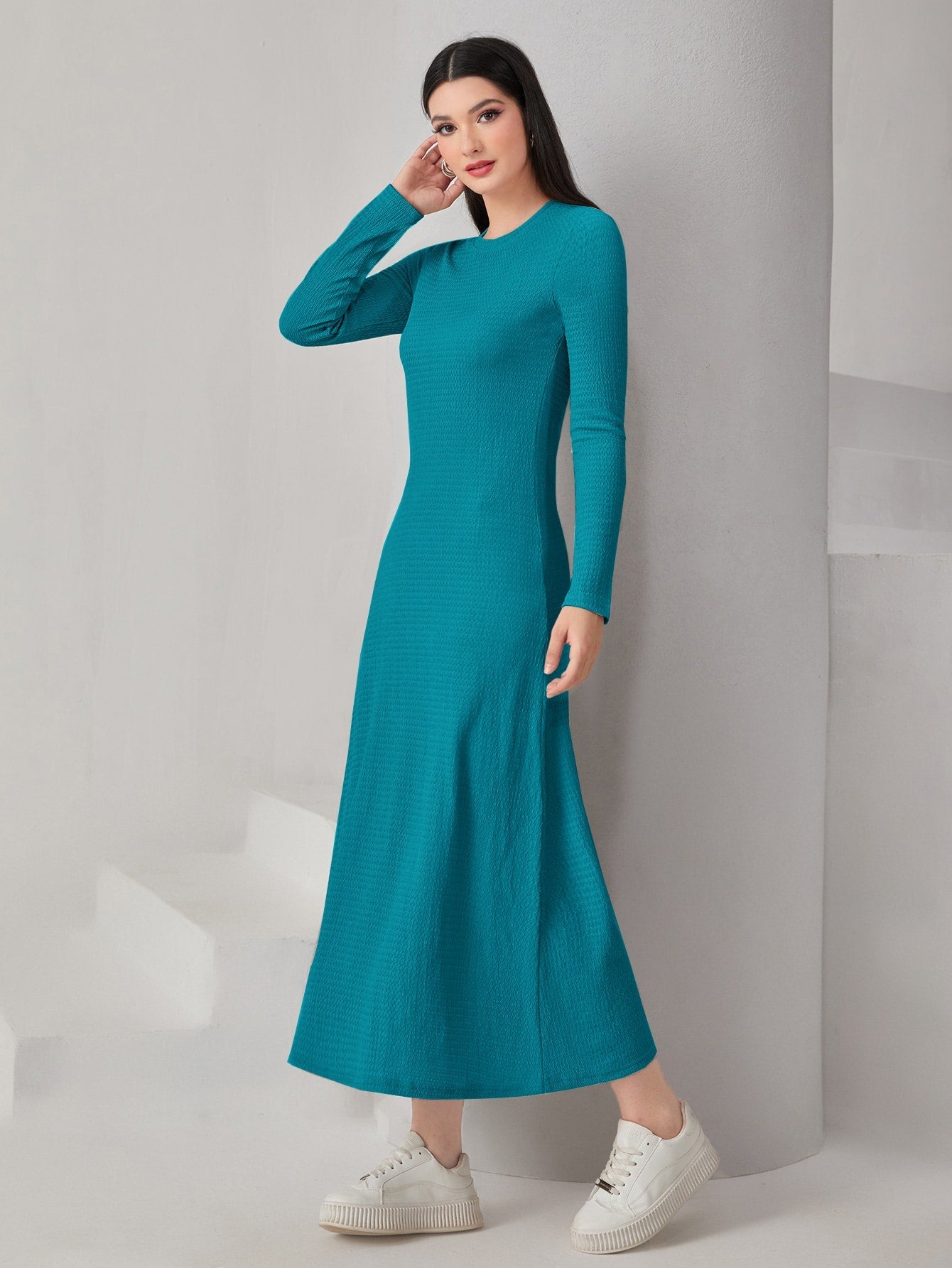 Mulvari Textured Knit Open Front Abaya & Dress