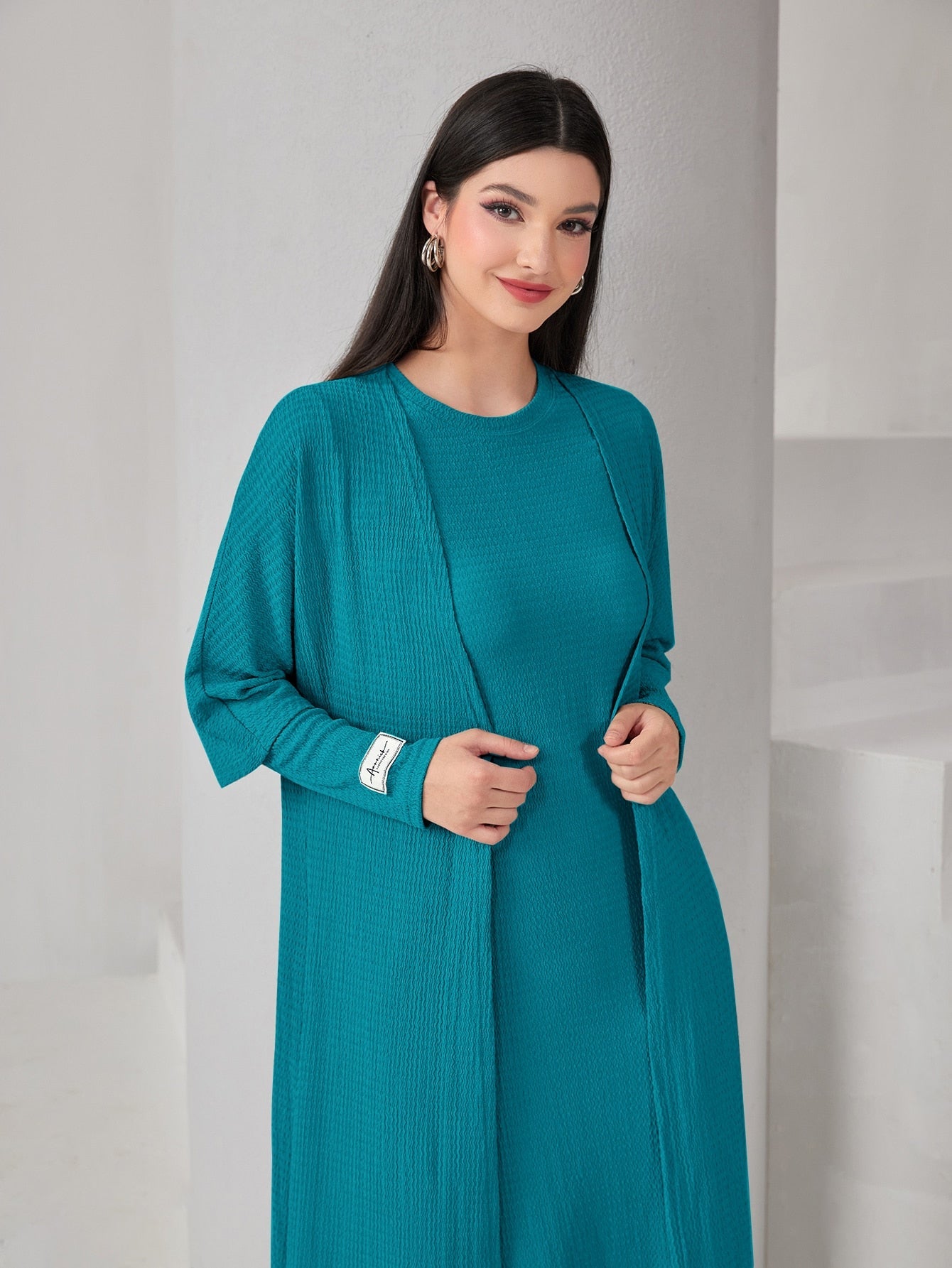 Mulvari Textured Knit Open Front Abaya & Dress