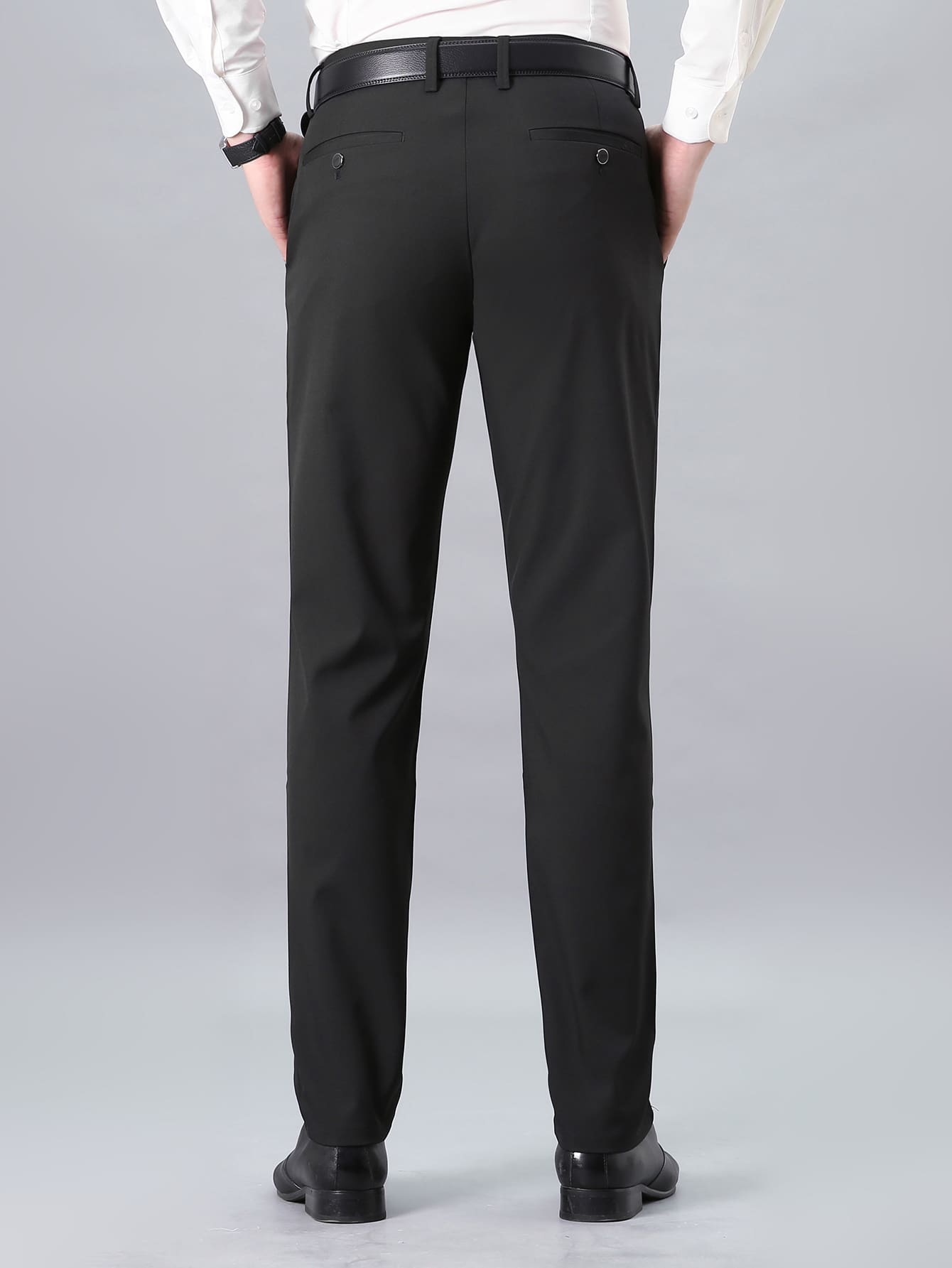 Men Solid Slant Pocket Suit Pants Without Belt