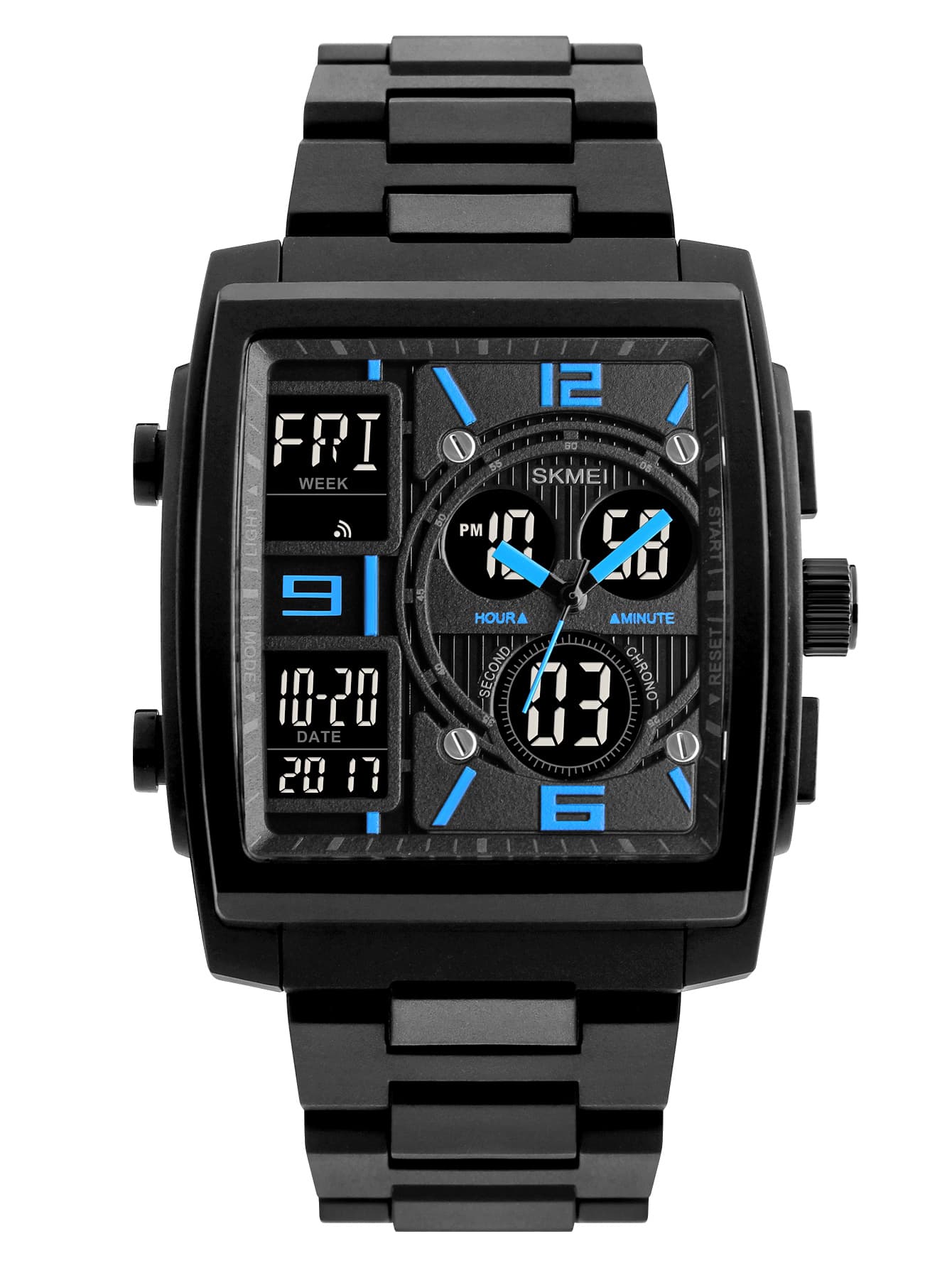 SKMEI 1pc Black TPU Strap Vintage Stopwatch Water Resistant Calendar 24 Hour Square Dial Digital Watch, For Daily Life