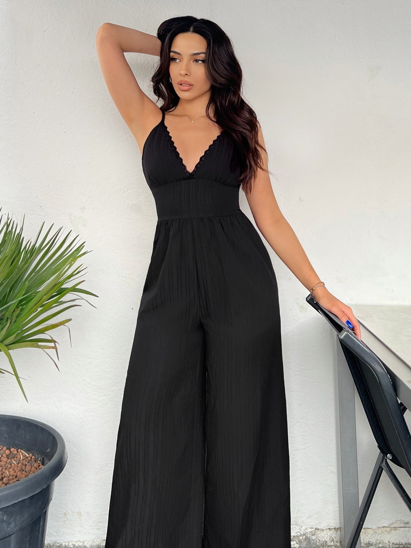 VCAY Solid Wide Leg Cami Jumpsuit