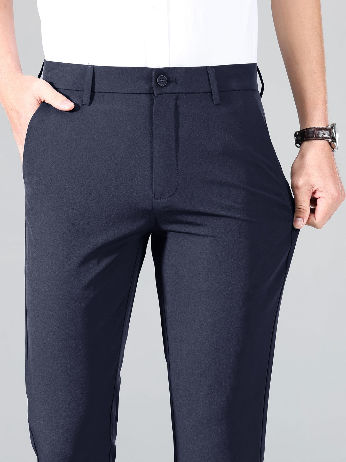 Men Solid Slant Pocket Suit Pants