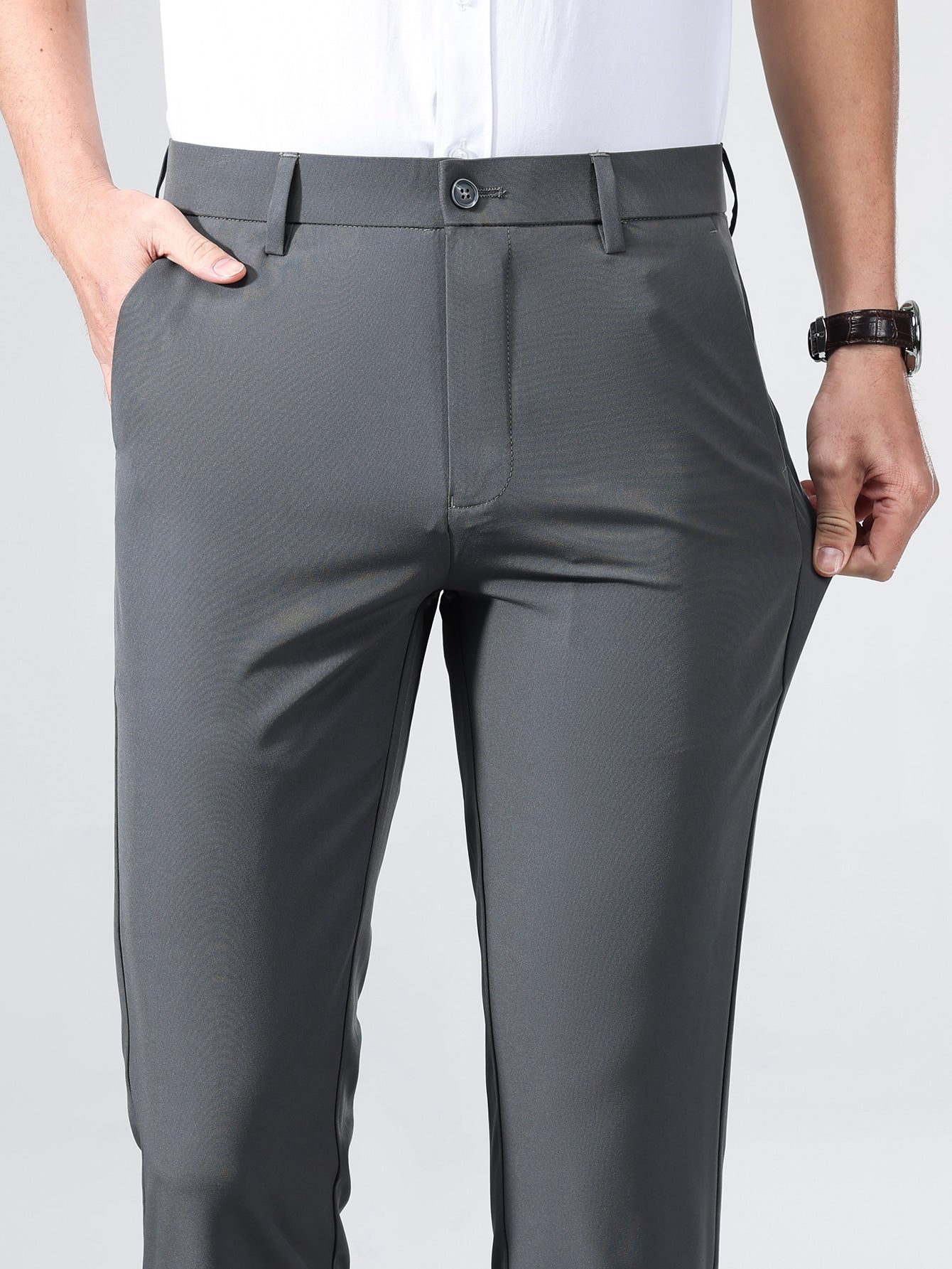 Men Solid Slant Pocket Suit Pants