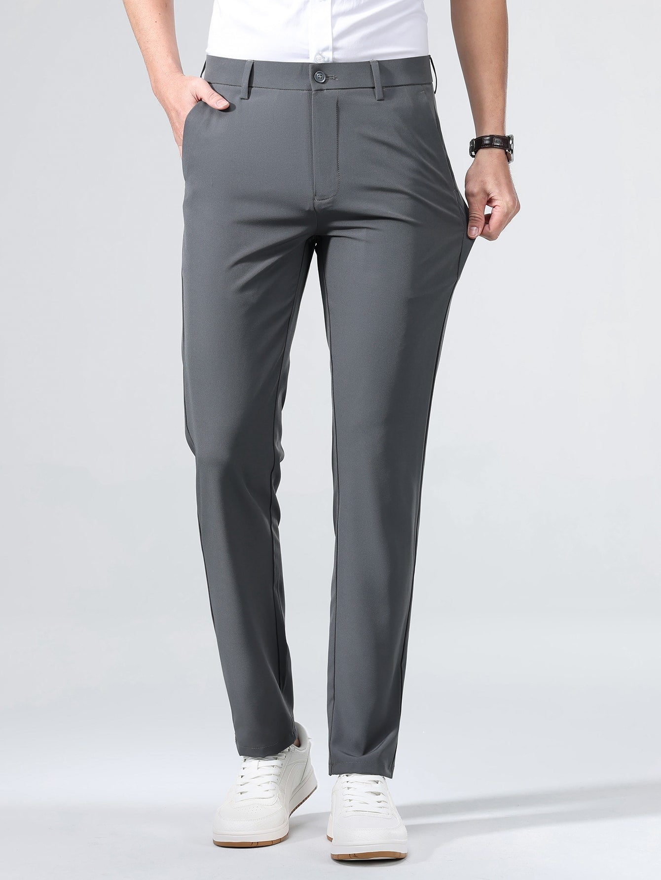 Men Solid Slant Pocket Suit Pants