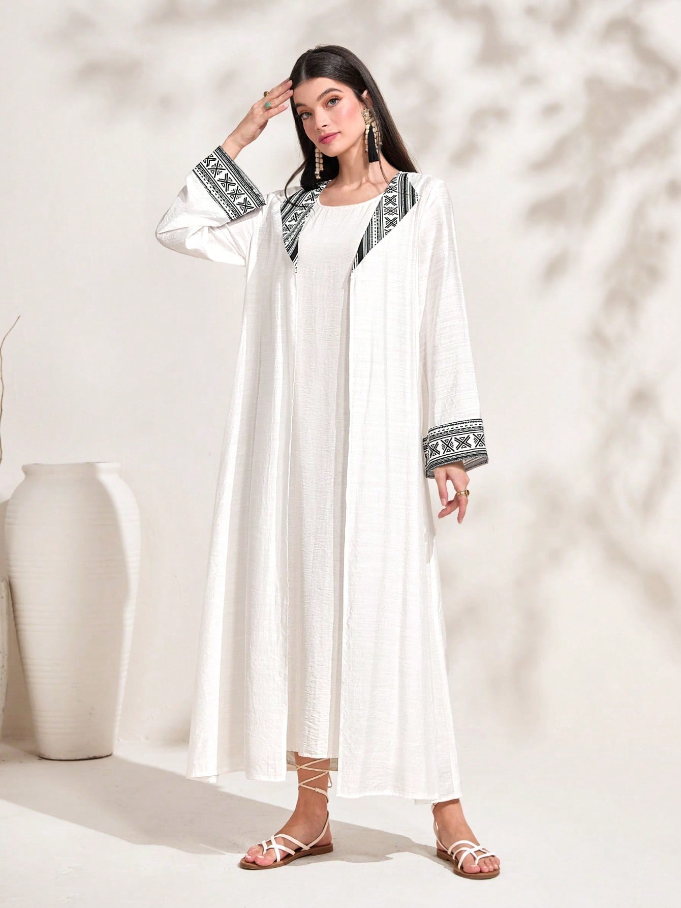 Najma Contrast Trim Open Front Abaya