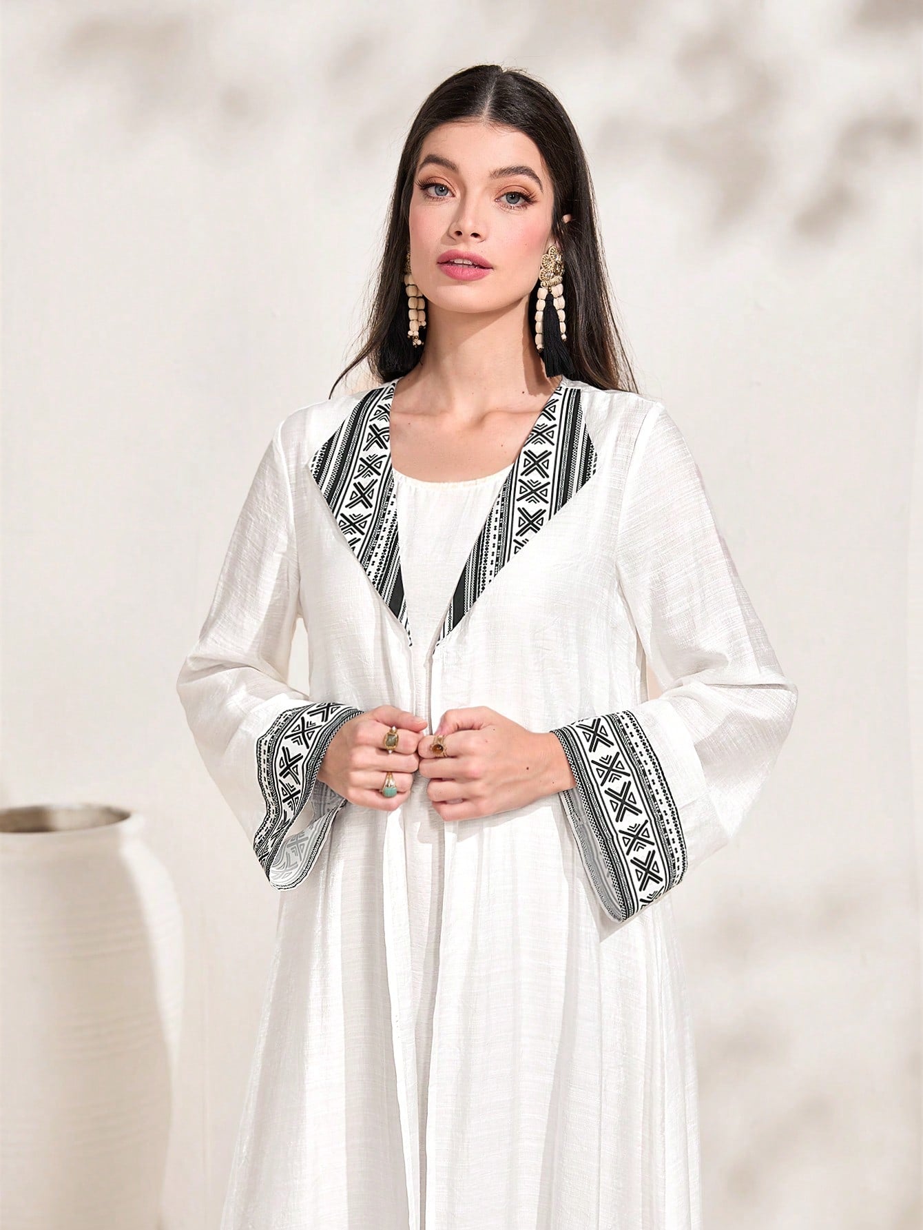 Najma Contrast Trim Open Front Abaya