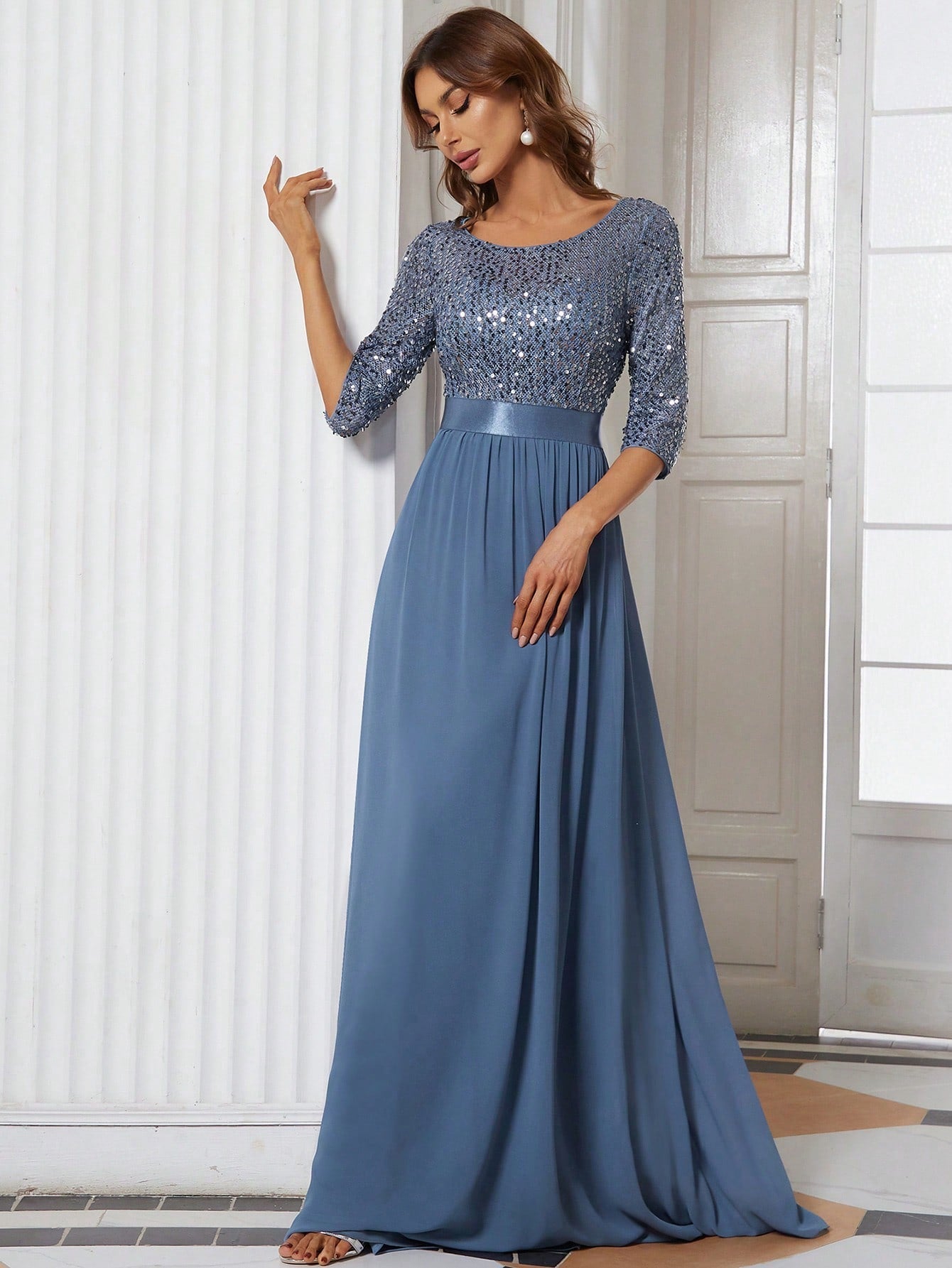 EVER-PRETTY Contrast Sequin Chiffon Formal Dress