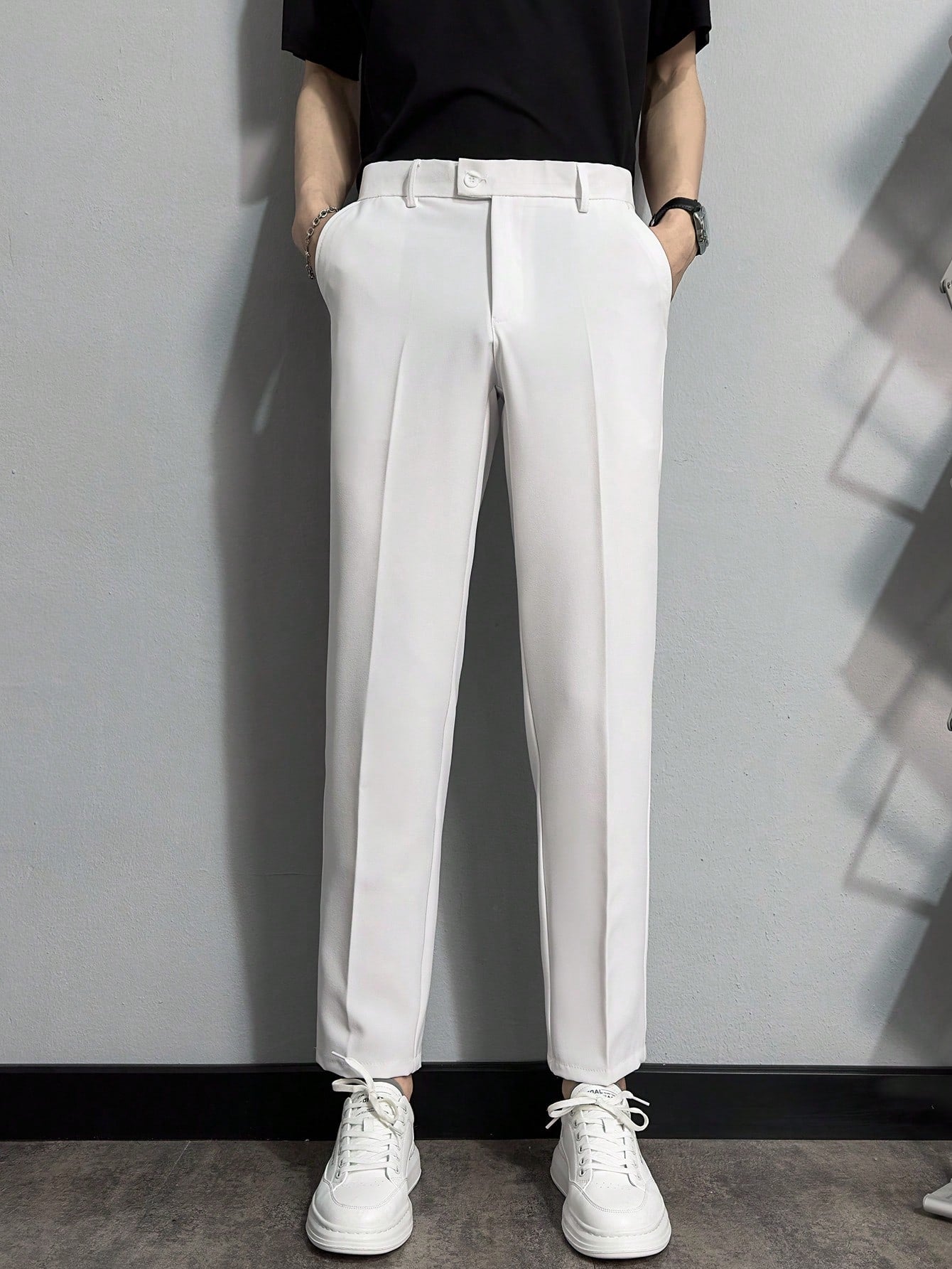 Men Slant Pocket Solid Suit Pants