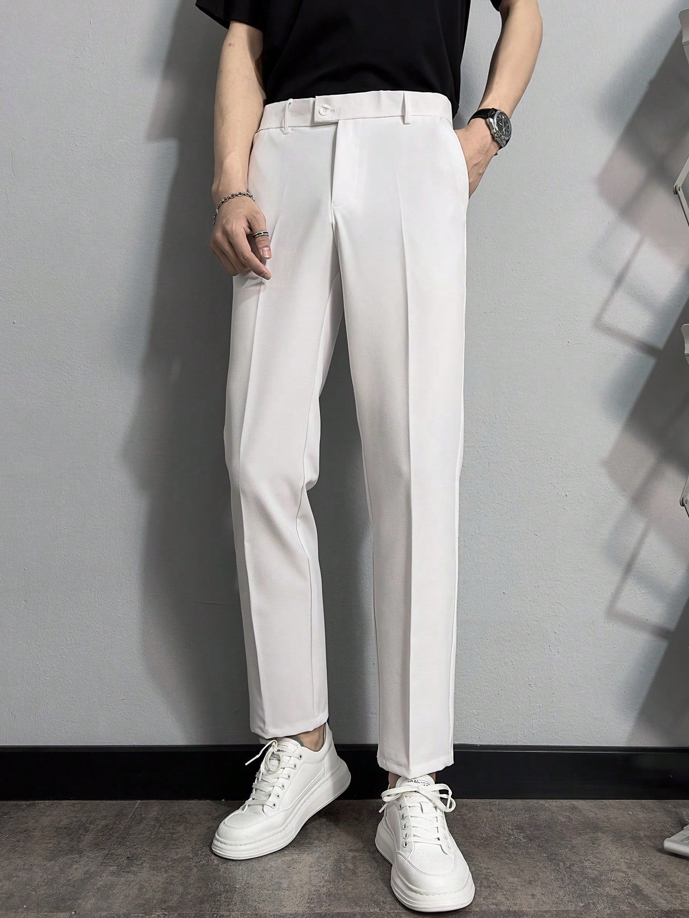 Men Slant Pocket Solid Suit Pants