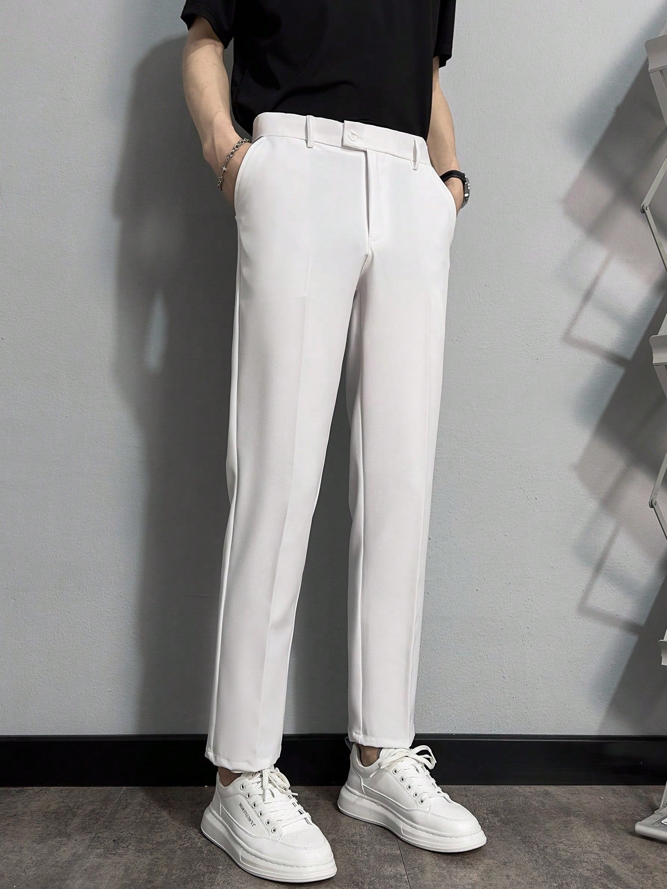 Men Slant Pocket Solid Suit Pants