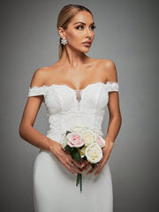 Off Shoulder Split Thigh Bustier Wedding Dress