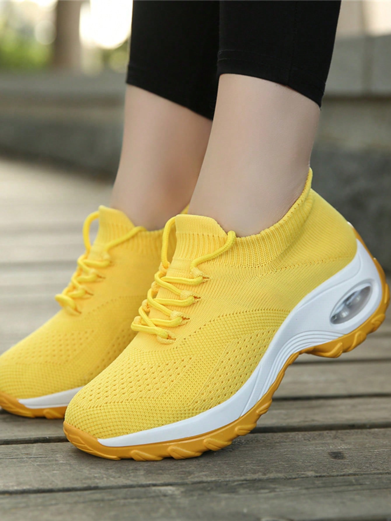 Women'S Lace-Up Knit Breathable Running Shoes, Non-Slip Platform Mesh Sneakers With Air Cushion, Women'S Footwear