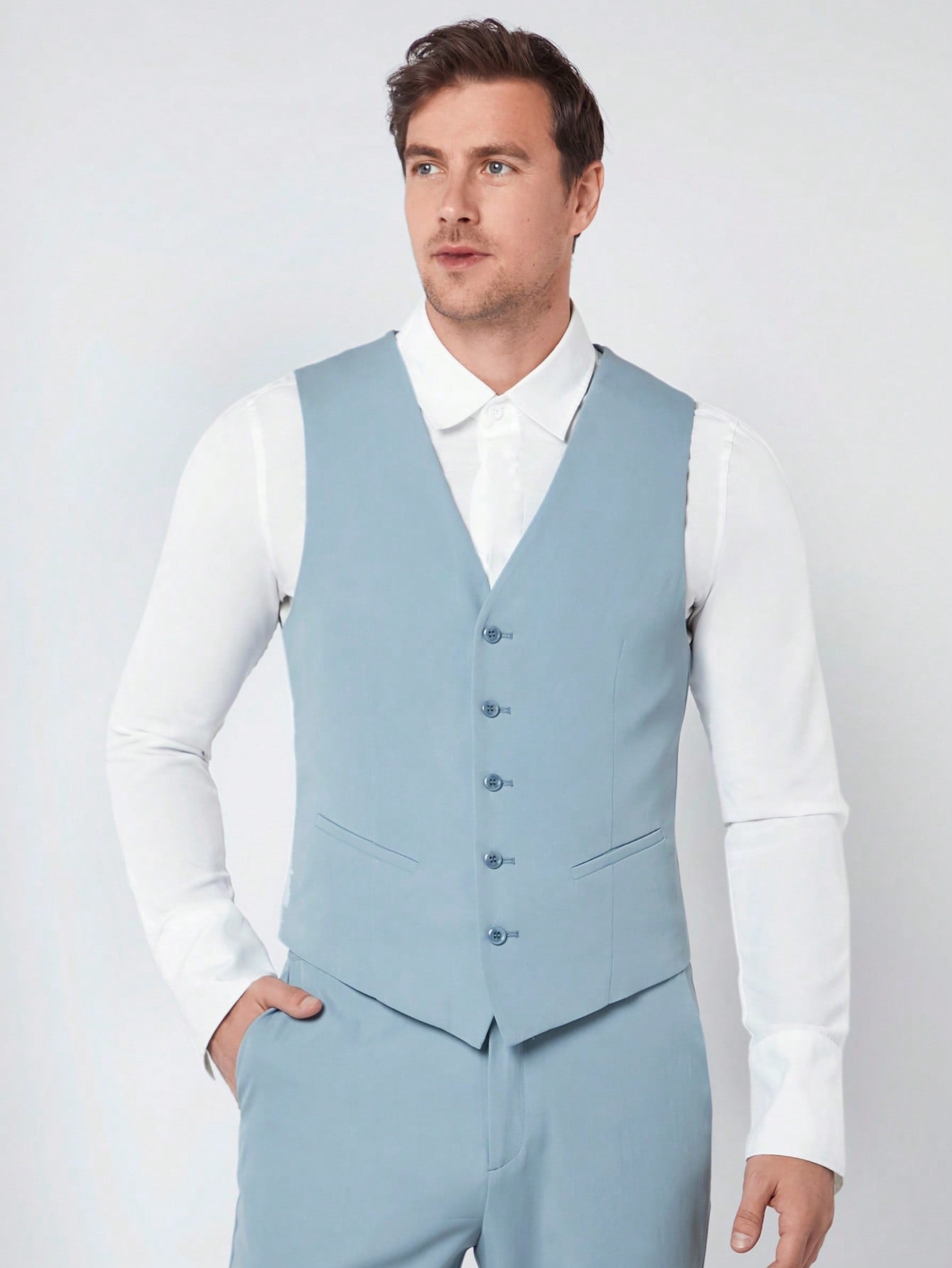 Manfinity Mode Men 1pc Lapel Neck Blazer & 1pc Single Breasted Waistcoat & 1pc Suit Pants