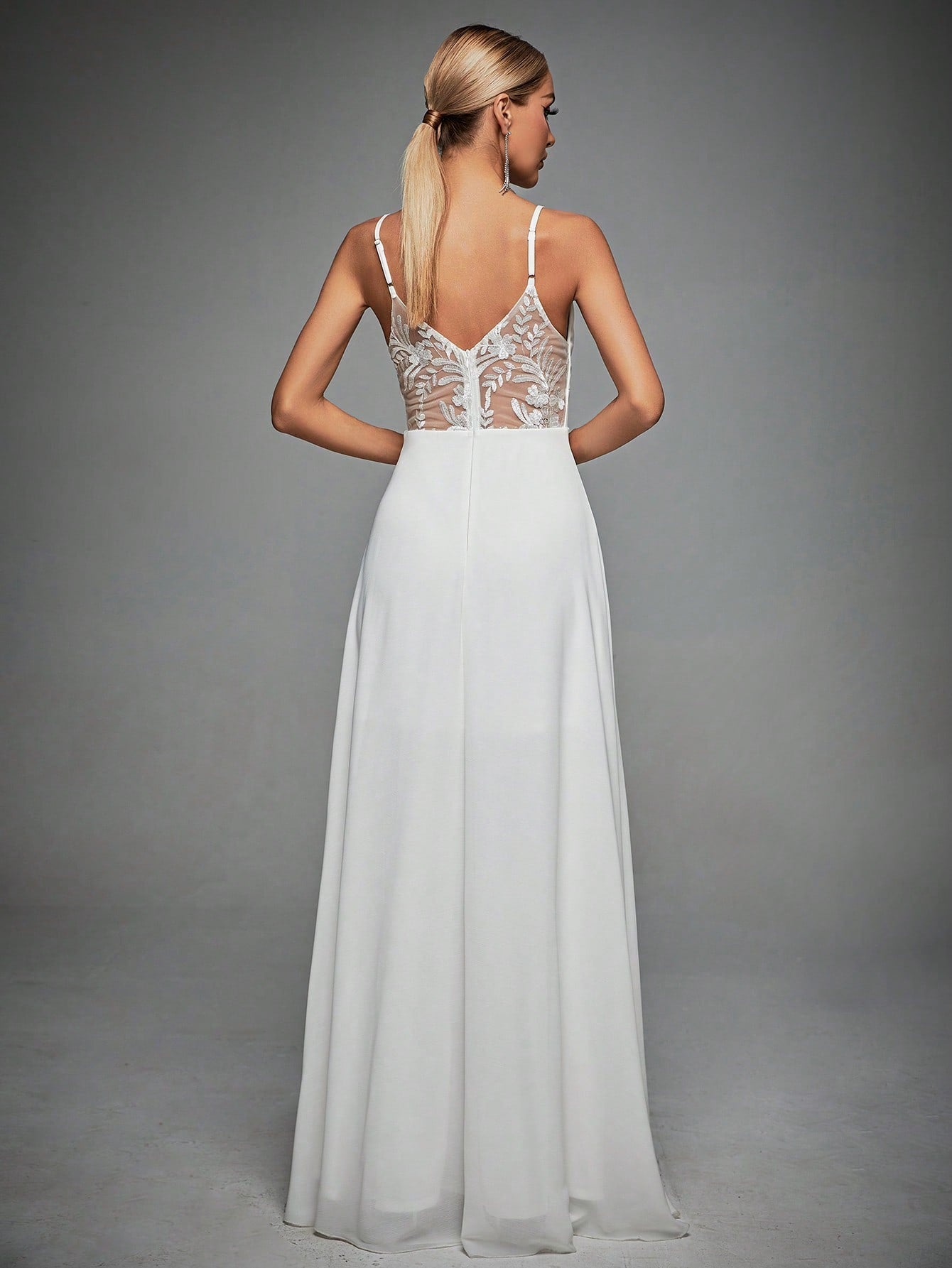 Contrast Lace Backless Cami Wedding Dress