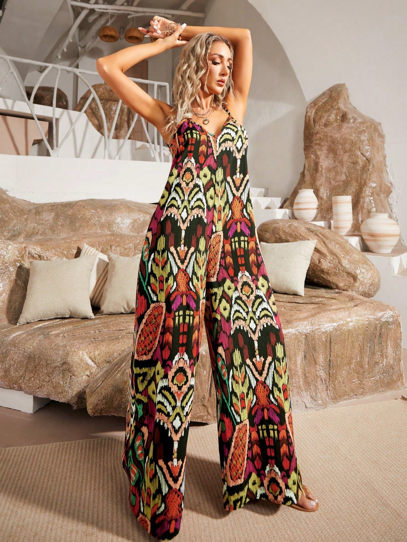 Allover Print Wide Leg Cami Jumpsuit