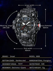 SMAEL 1pc Black Abstract Pattern TPU Strap Sporty Water Resistance Calendars Alarm Round Dial Digital Watch, For Daily Life