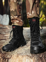 Cool Black Boots For Men, Lace-up Front Hiking Boots