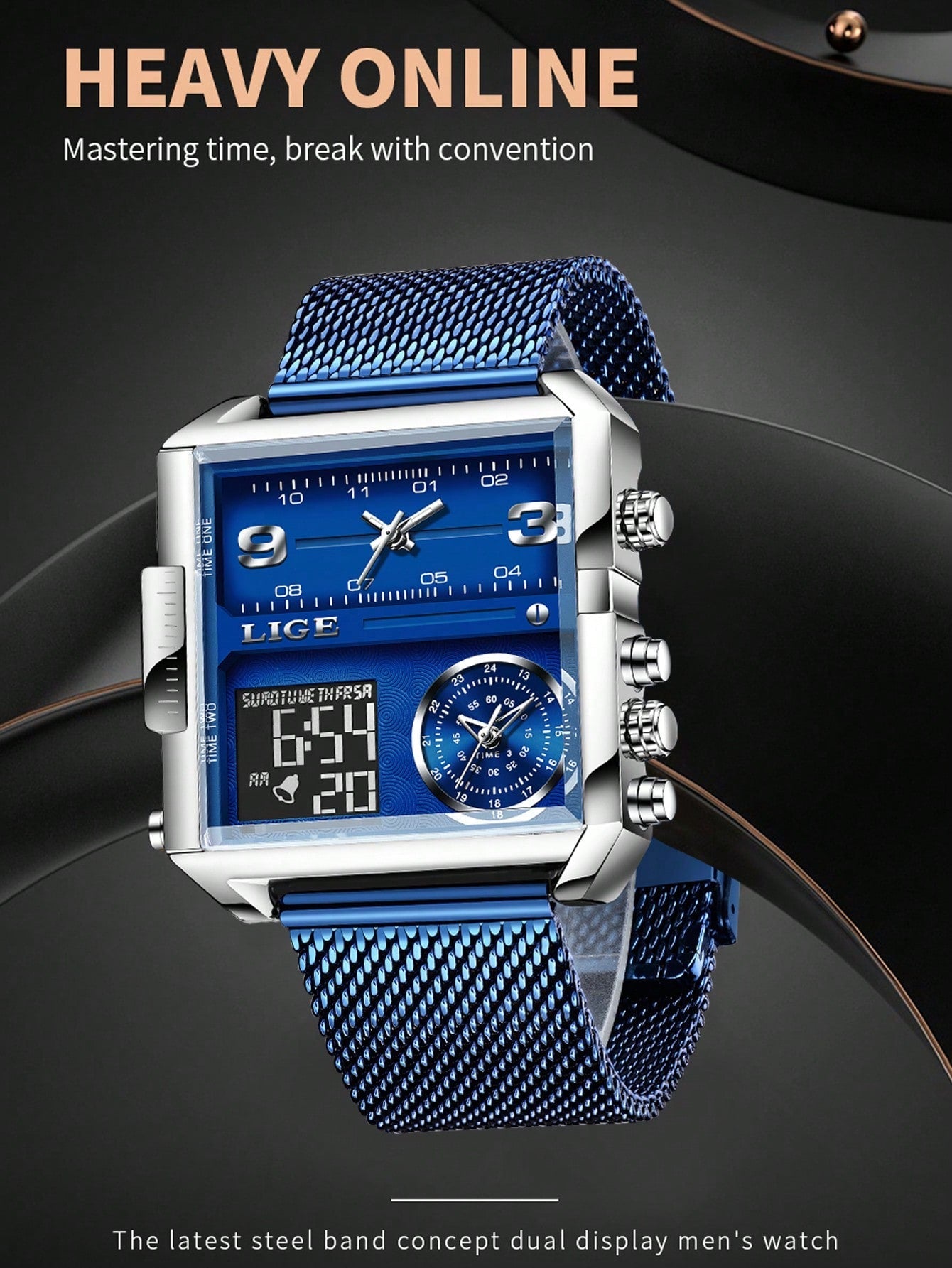 Men Water Resistant Square Electronic Watch