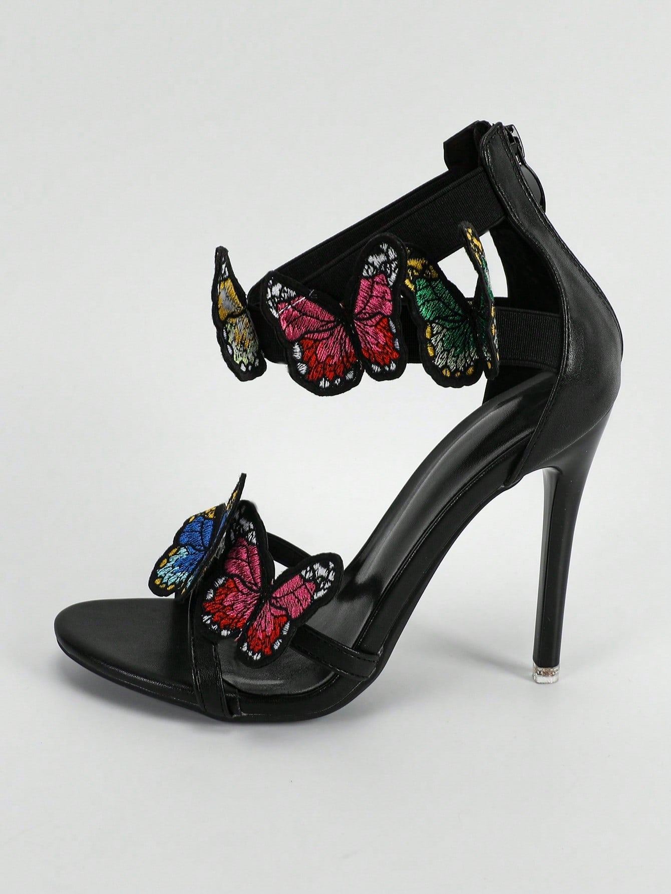 Women Butterfly Decor Ankle Strap Sandals, Stiletto Heeled Fashion Sandals