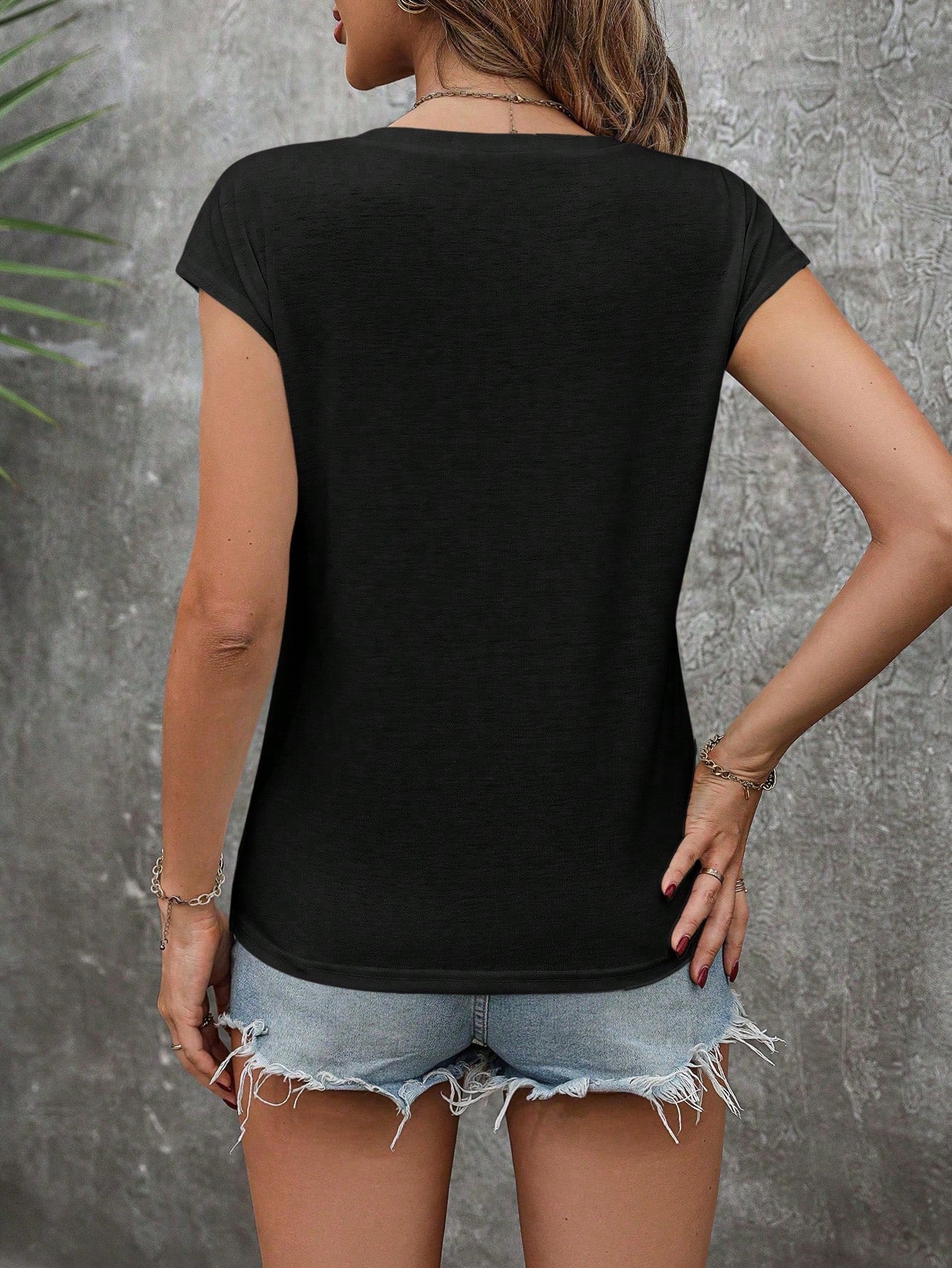 VCAY Solid Batwing Sleeve Tee