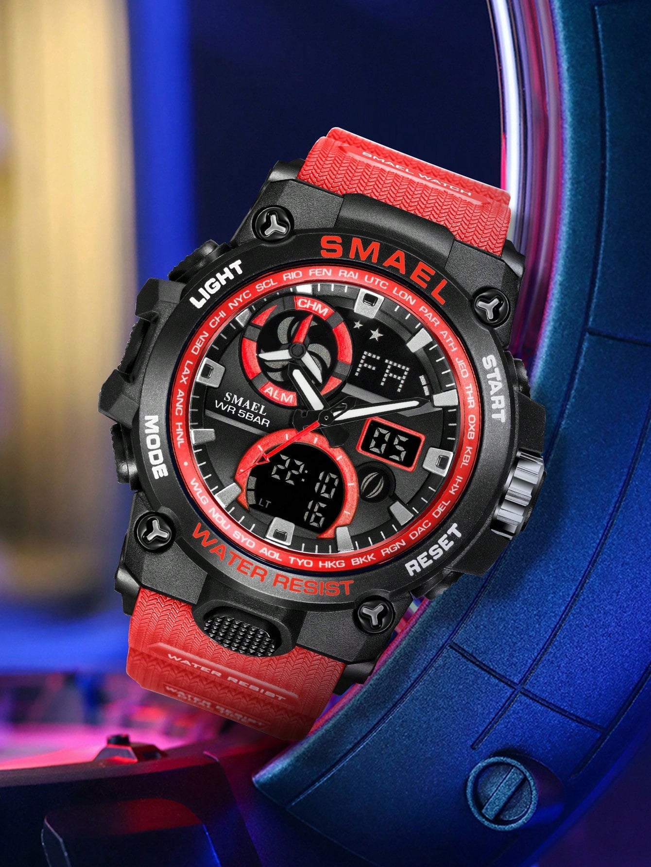 1pc Men's Alloy Dual Display Sport Watch