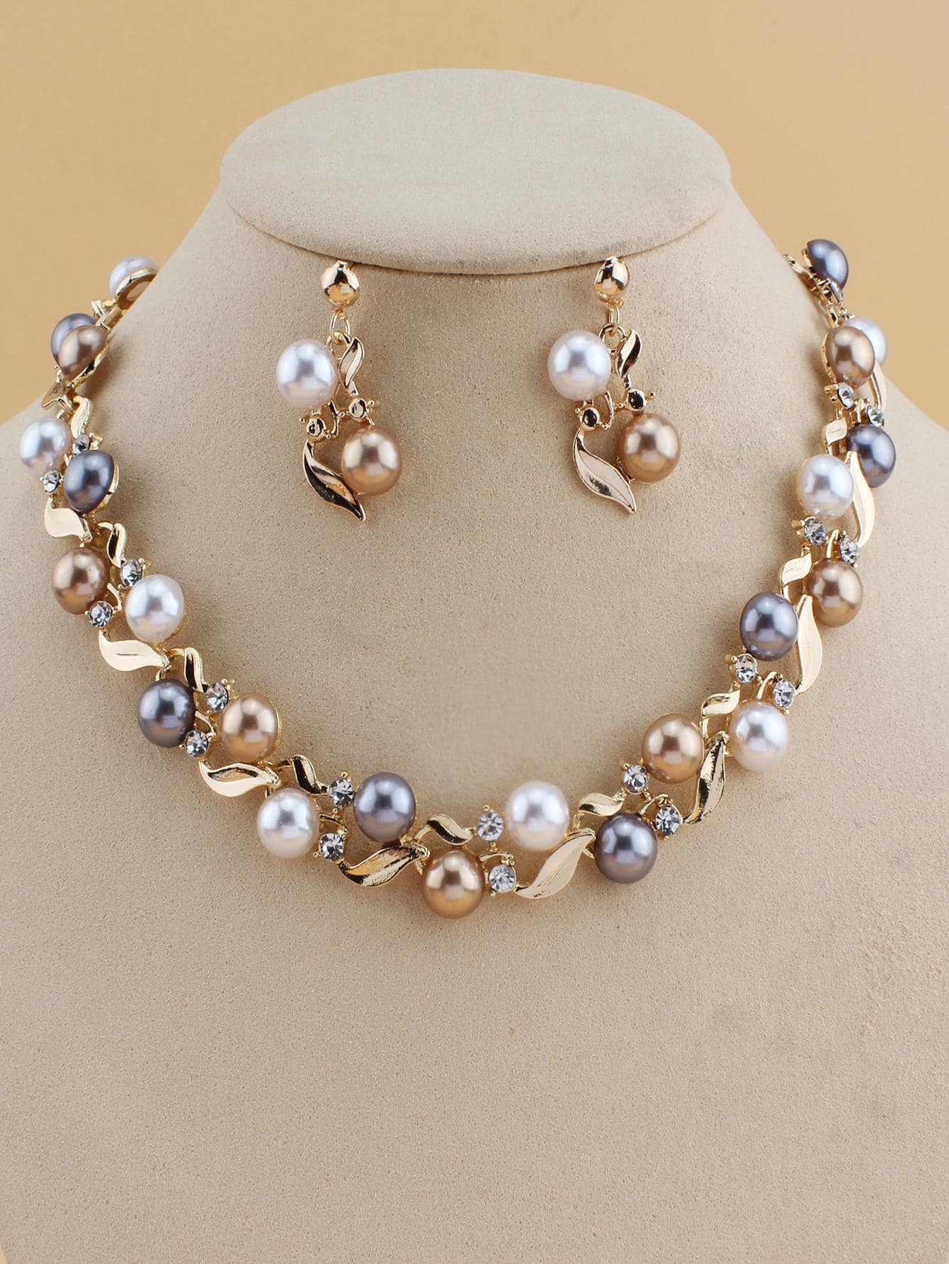 3pcs/set Glamorous Rhinestone & Faux Pearl Decor Jewelry Set For Women For Wedding Party