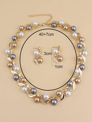 3pcs/set Glamorous Rhinestone & Faux Pearl Decor Jewelry Set For Women For Wedding Party