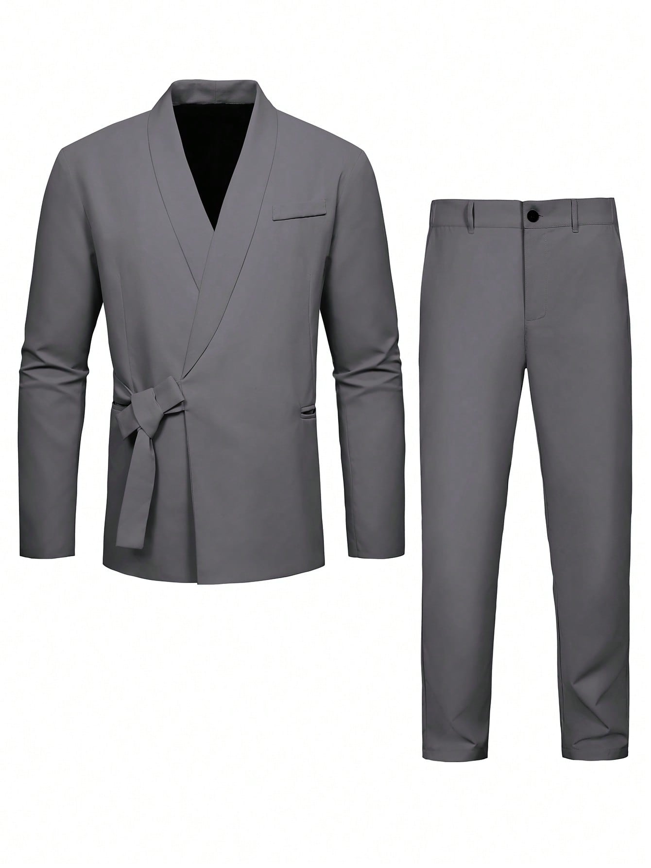 Manfinity Men Solid Knot Front Blazer & Suit Pants