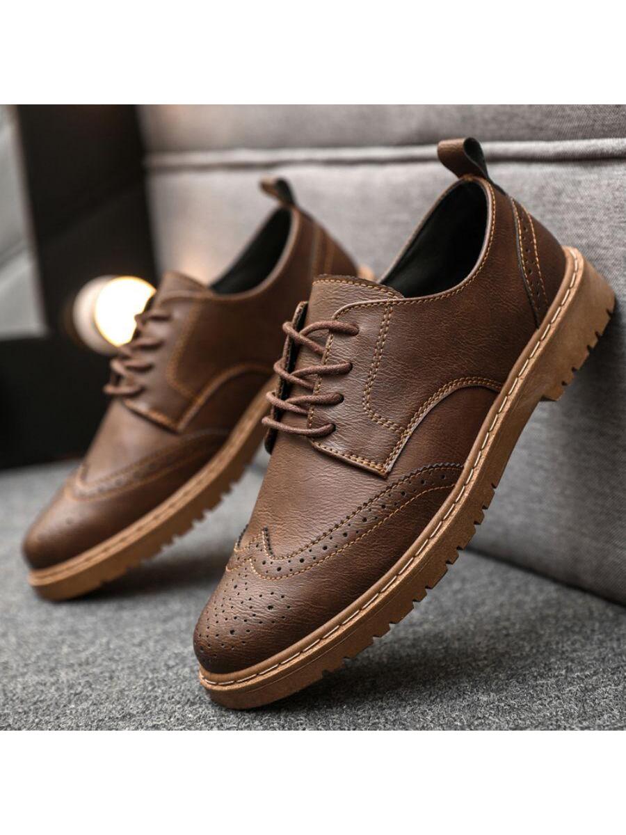 Vintage Derby Shoes For Men, Lace-up Front Dress Shoes