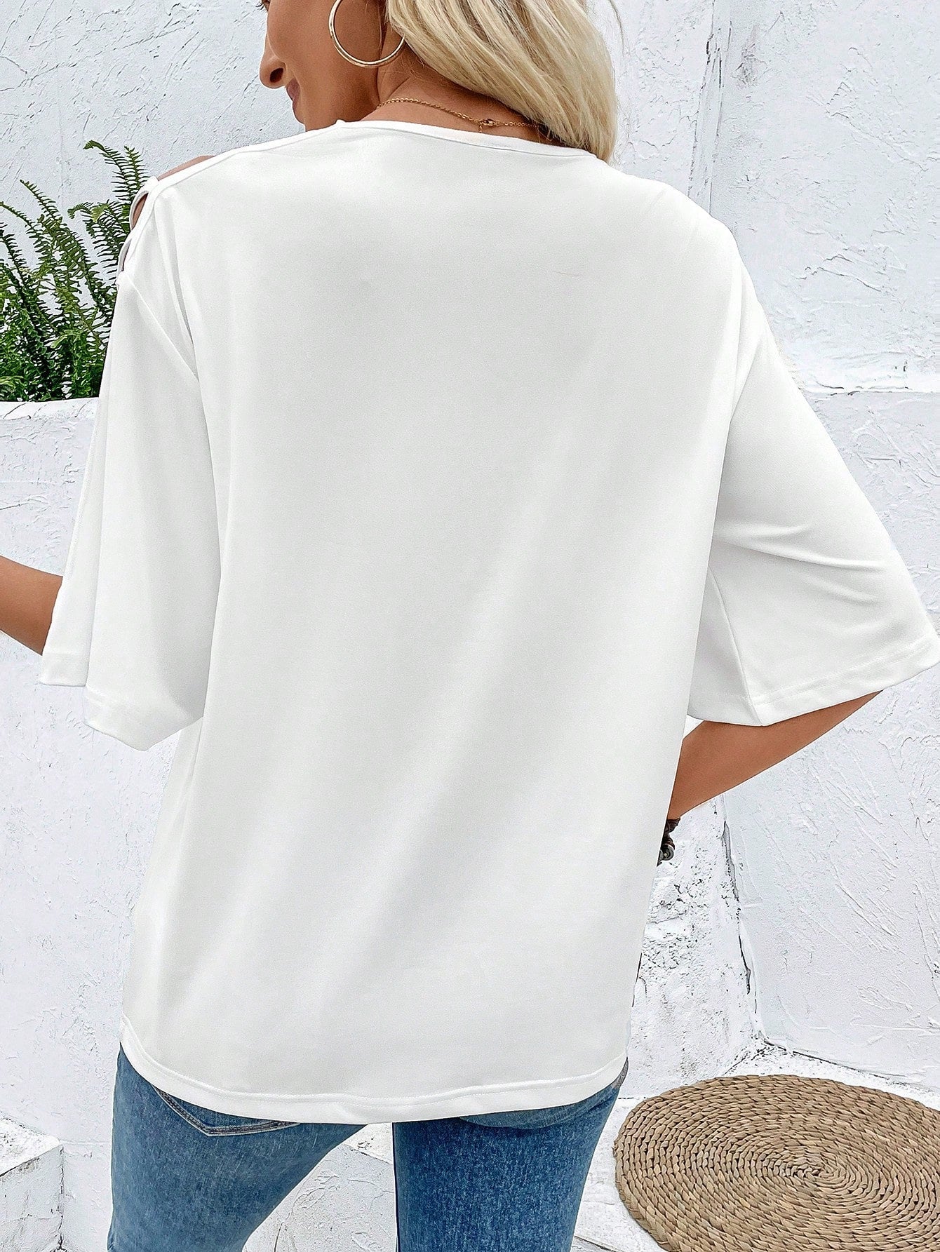 VCAY Figure Graphic Asymmetrical Neck Tee