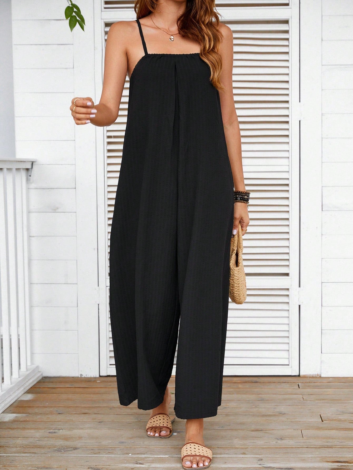 VCAY Solid Wide Leg Cami Jumpsuit