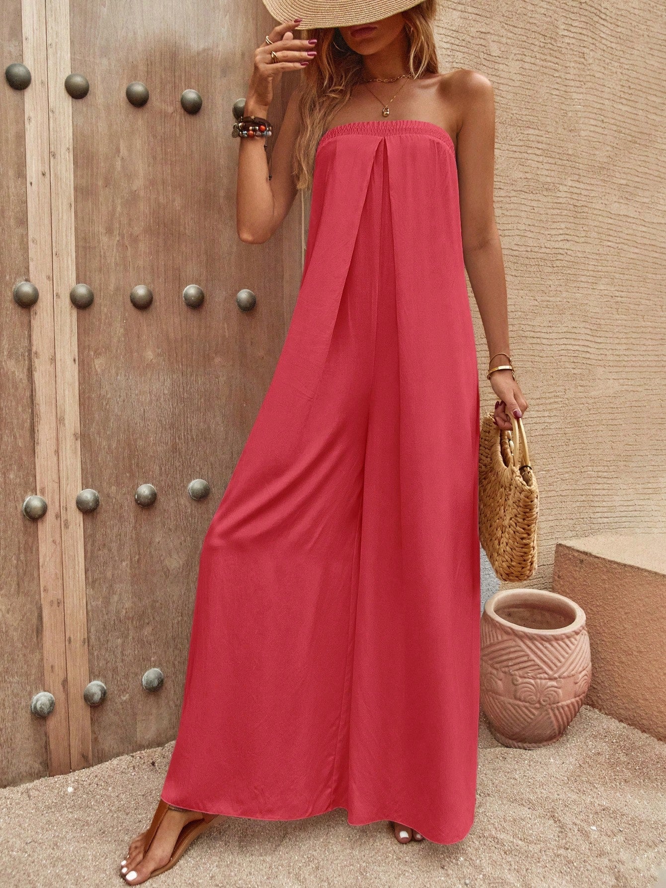 LUNE Solid Wide Leg Tube Jumpsuit