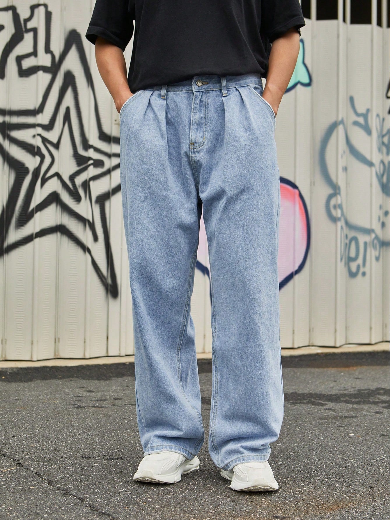 Men Slant Pocket Wide Leg Jeans