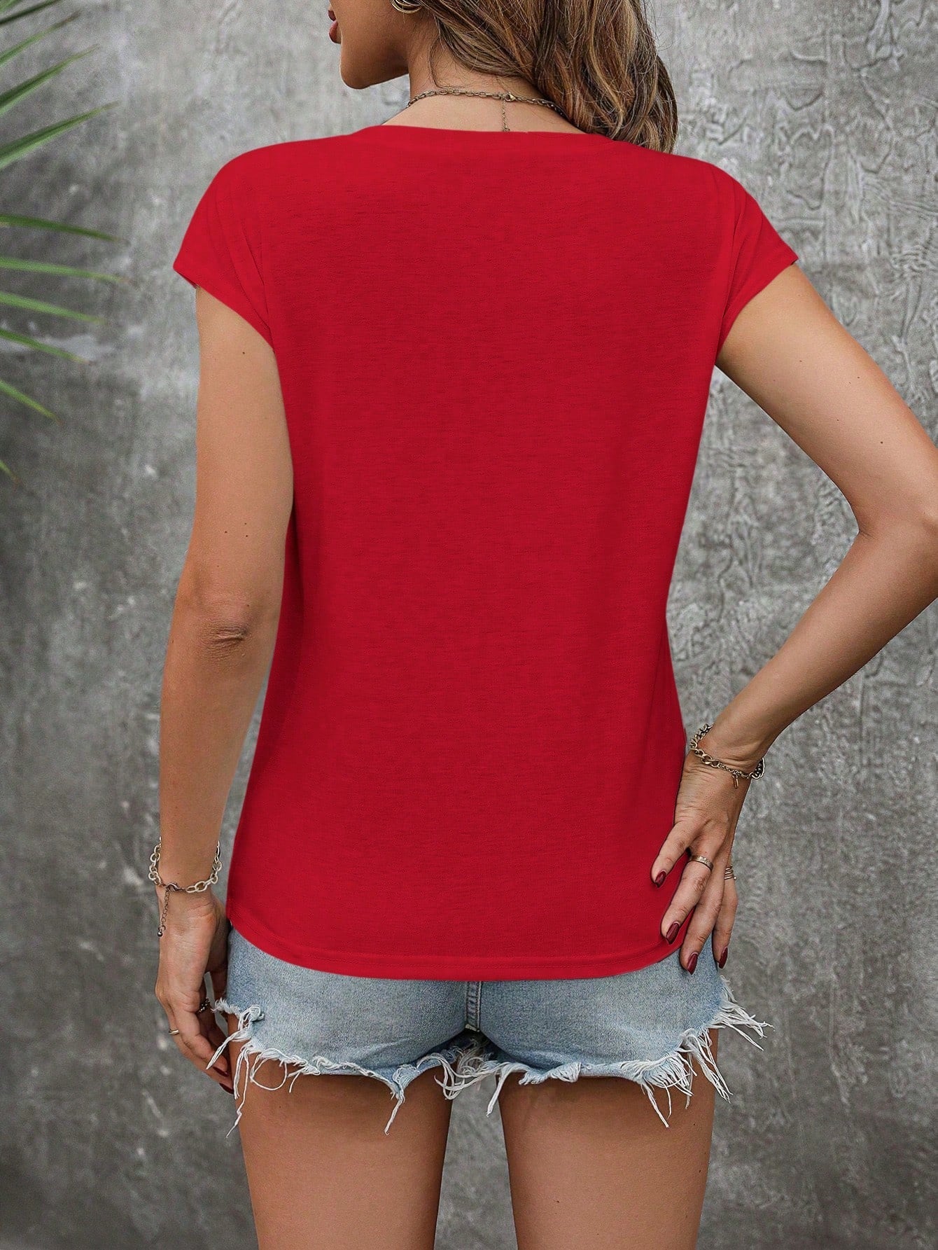 VCAY Solid Batwing Sleeve Tee