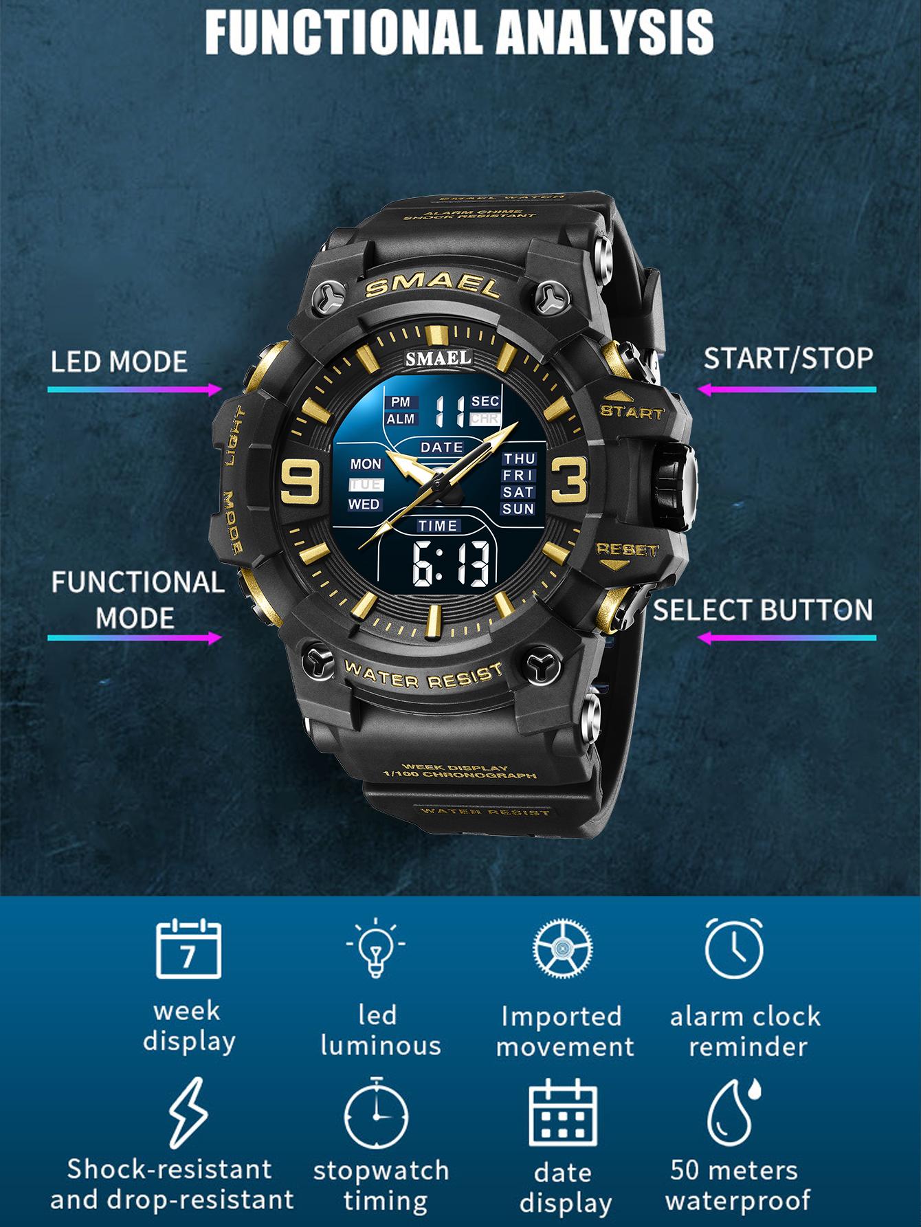 1pc Smael Sport Waterproof Electronic Watch