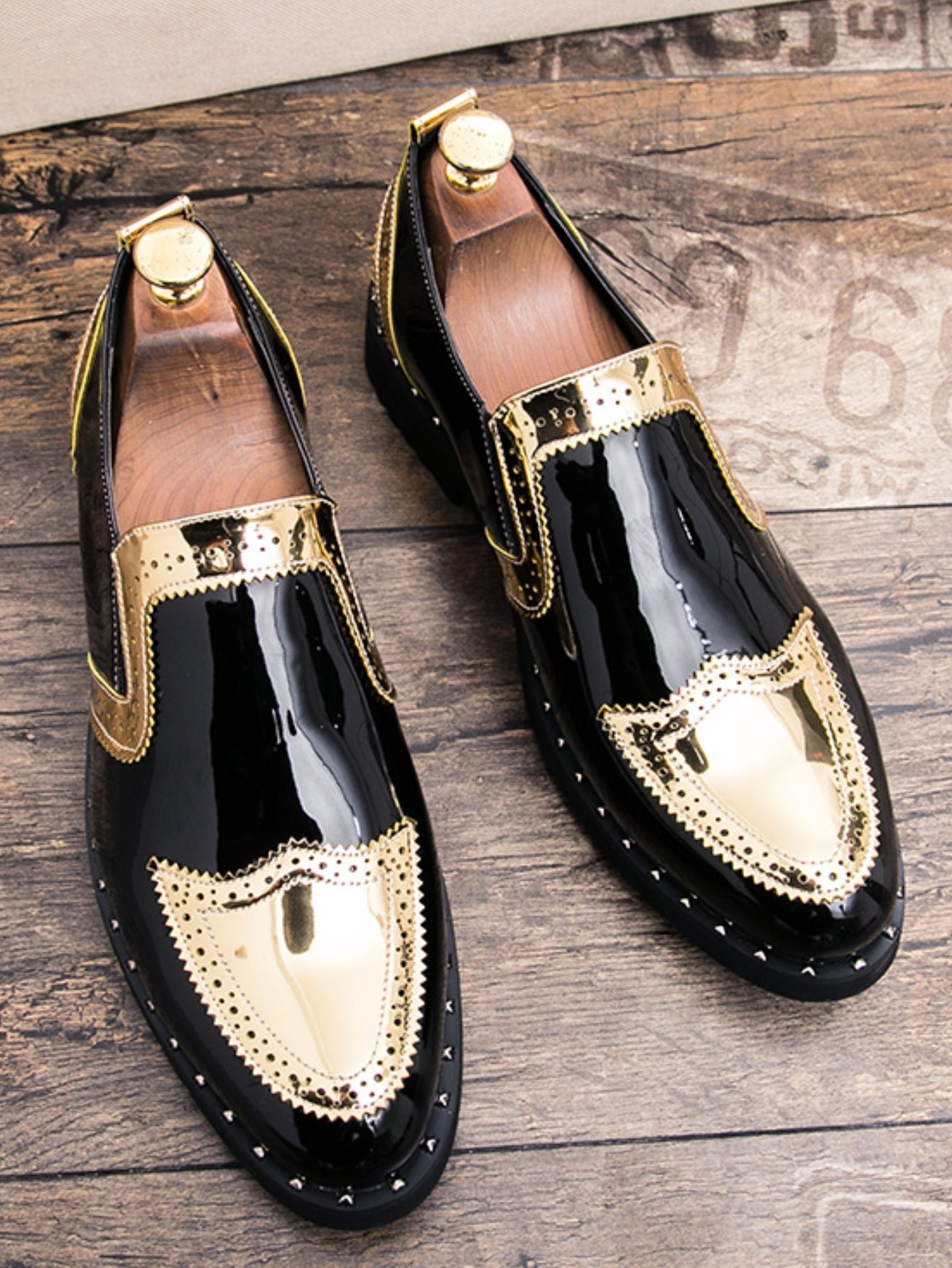 Men's Formal/casual Shoes, Brogue Details, Golden Leather, Lace-up Closure, Suitable For Wedding/business/party/nightclub