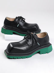 Men Lace-up Front Square Toe Dress Shoes, Black Outdoor Oxford Shoes