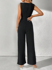 Tall Solid V Neck Sleeveless Jumpsuit