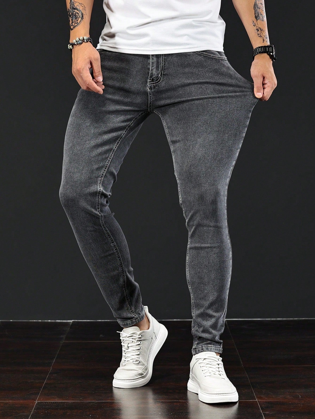 Manfinity Homme Men Contrast Stitch Skinny Jeans