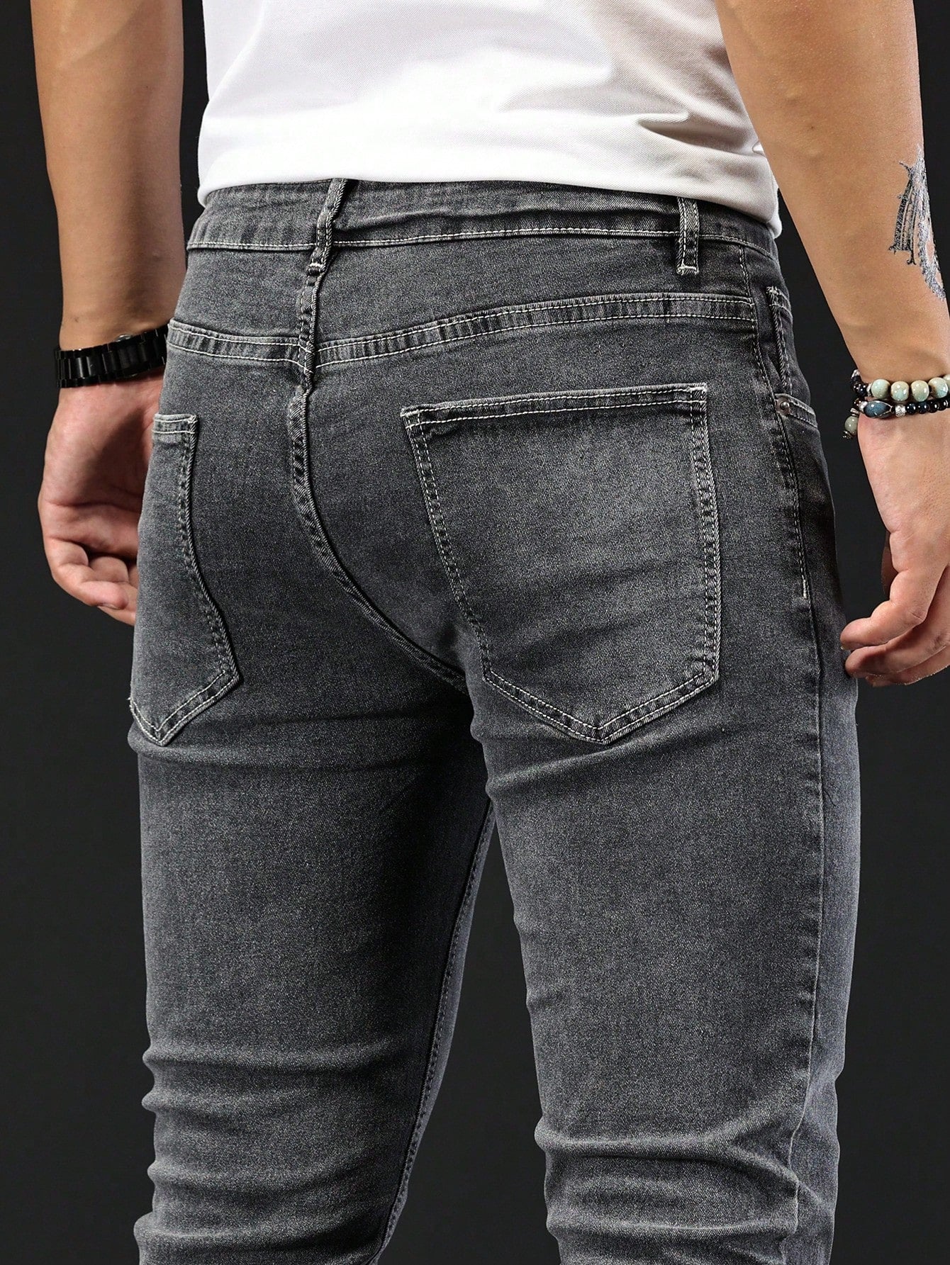 Manfinity Homme Men Contrast Stitch Skinny Jeans