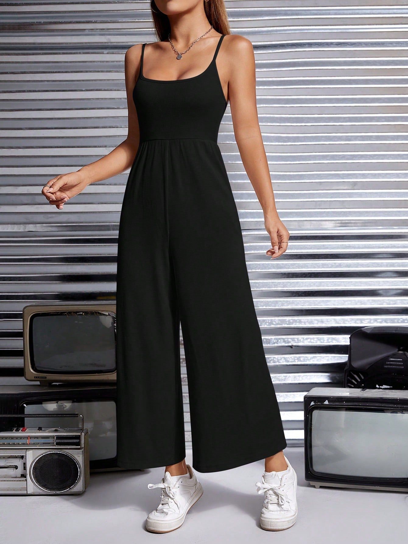 PETITE Solid Open Back Cami Jumpsuit