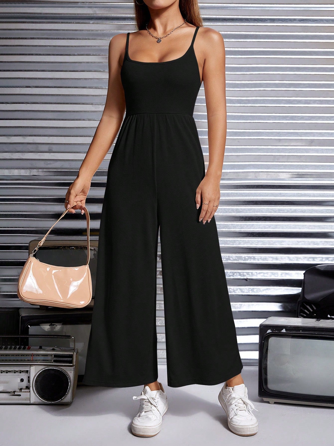 PETITE Solid Open Back Cami Jumpsuit