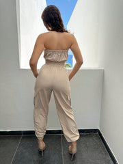 SXY Flap Pocket Side Drawstring Waist Tube Jumpsuit